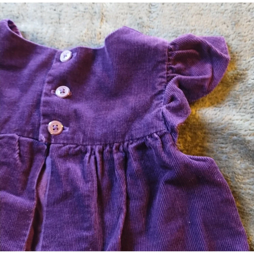 VTG Purple Corduroy Ruffle Sleeve Pinafore Jumper‎ Dress Pockets Kids 3T READ